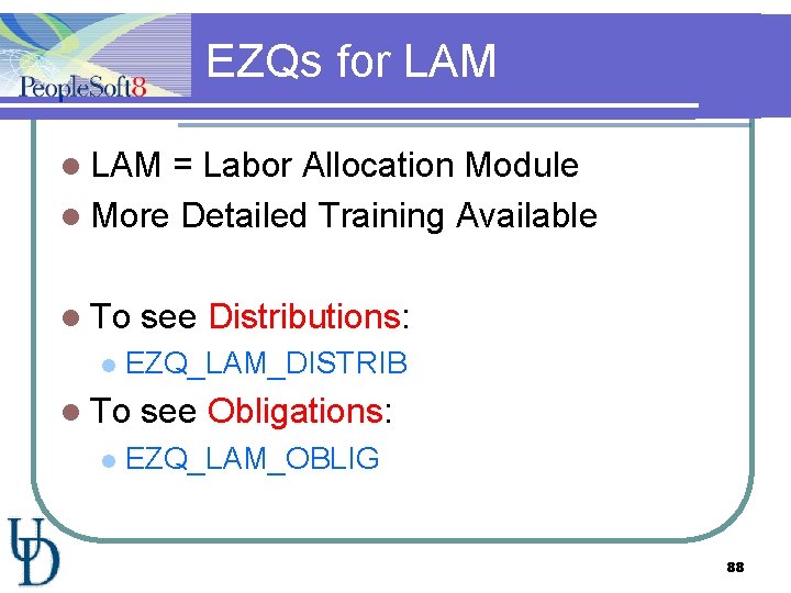 EZQs for LAM l LAM = Labor Allocation Module l More Detailed Training Available