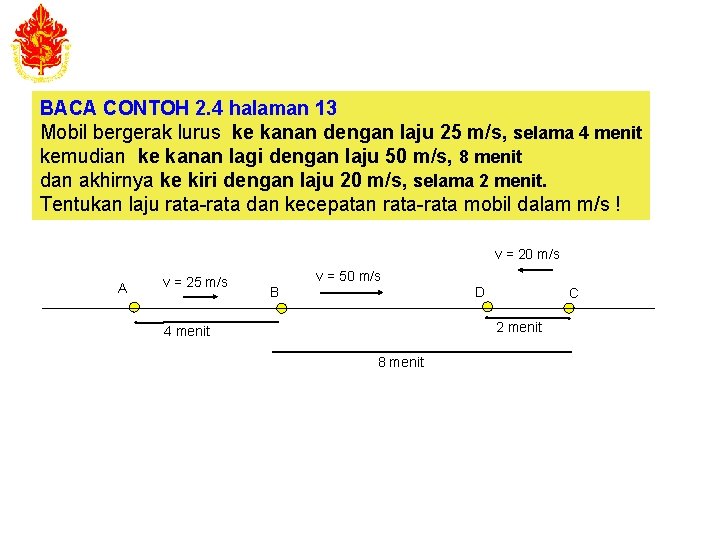 BACA CONTOH 2. 4 halaman 13 Mobil bergerak lurus ke kanan dengan laju 25