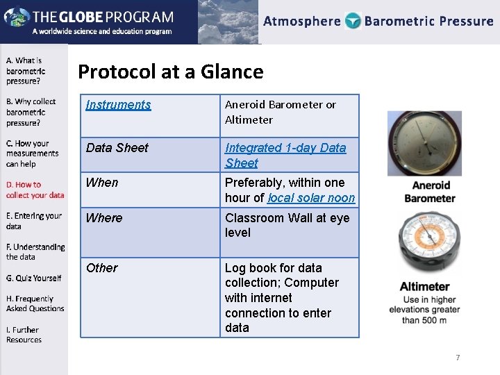 Protocol at a Glance Instruments Aneroid Barometer or Altimeter Data Sheet Integrated 1 -day Protocol at a Glance Instruments Aneroid Barometer or Altimeter Data Sheet Integrated 1 -day
