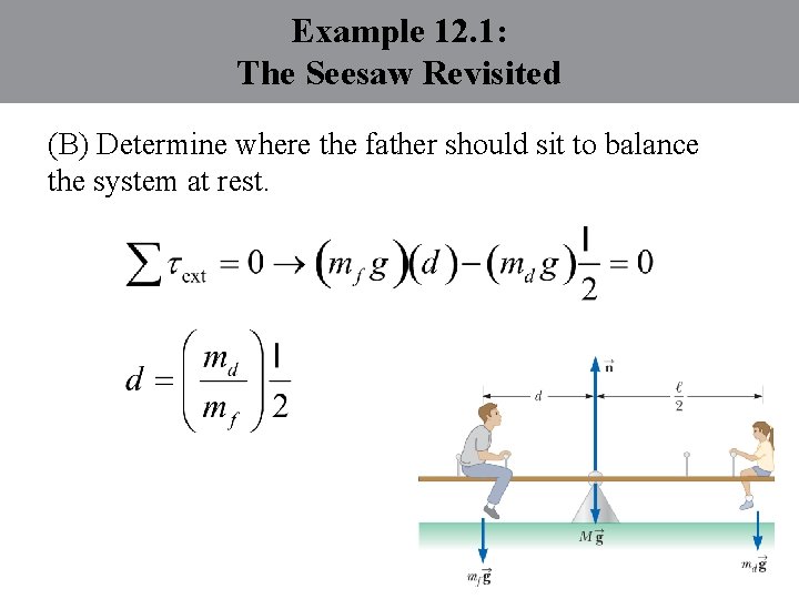 Example 12. 1: The Seesaw Revisited (B) Determine where the father should sit to