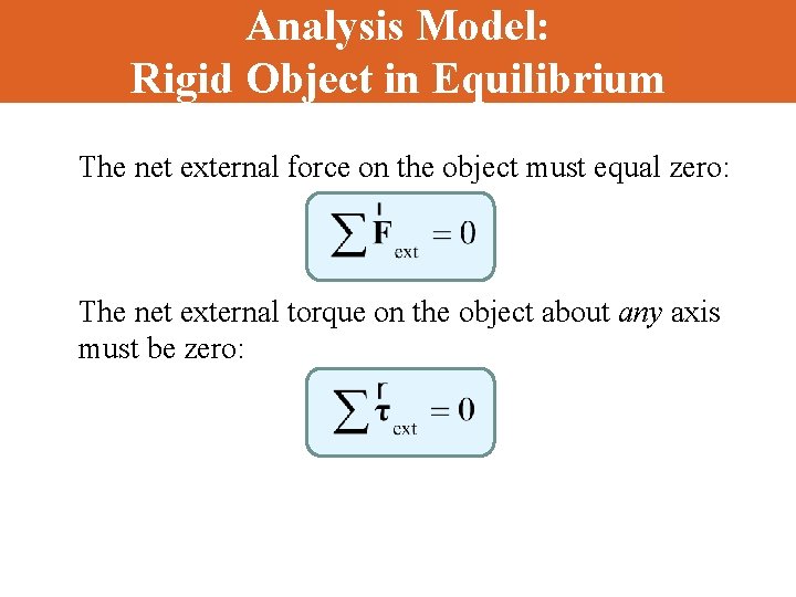 Analysis Model: Rigid Object in Equilibrium The net external force on the object must