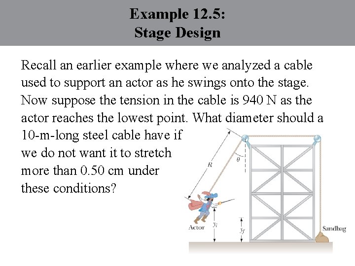 Example 12. 5: Stage Design Recall an earlier example where we analyzed a cable