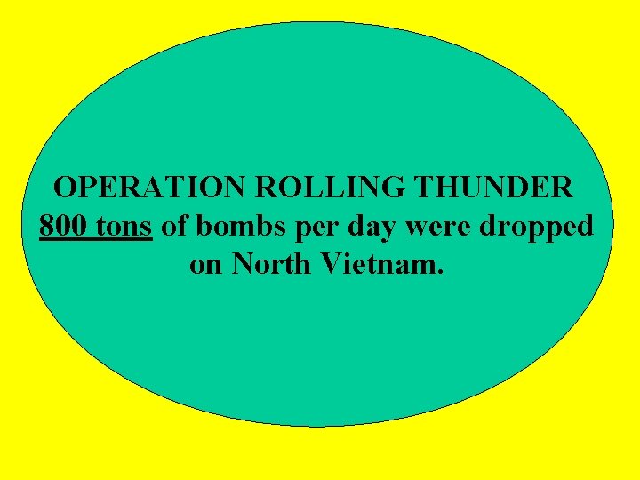 OPERATION ROLLING THUNDER 800 tons of bombs per day were dropped on North Vietnam.