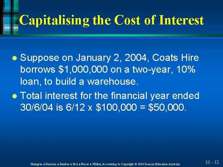 Capitalising the Cost of Interest Suppose on January 2, 2004, Coats Hire borrows $1,