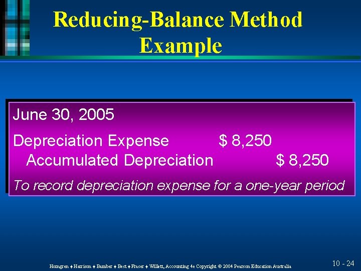 Reducing-Balance Method Example June 30, 2005 Depreciation Expense $ 8, 250 Accumulated Depreciation $