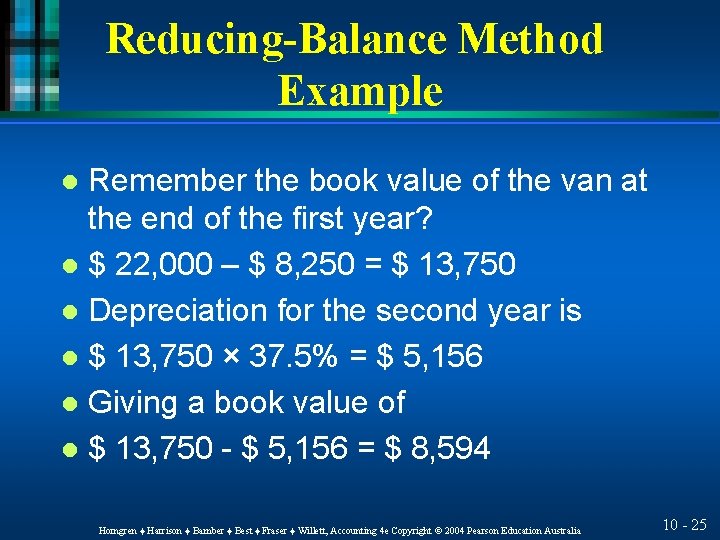 Reducing-Balance Method Example Remember the book value of the van at the end of