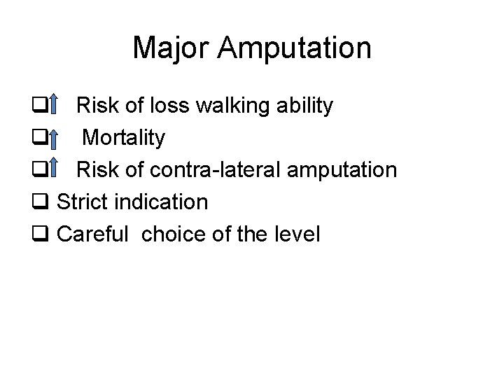 Major Amputation q Risk of loss walking ability q Mortality q Risk of contra-lateral Major Amputation q Risk of loss walking ability q Mortality q Risk of contra-lateral