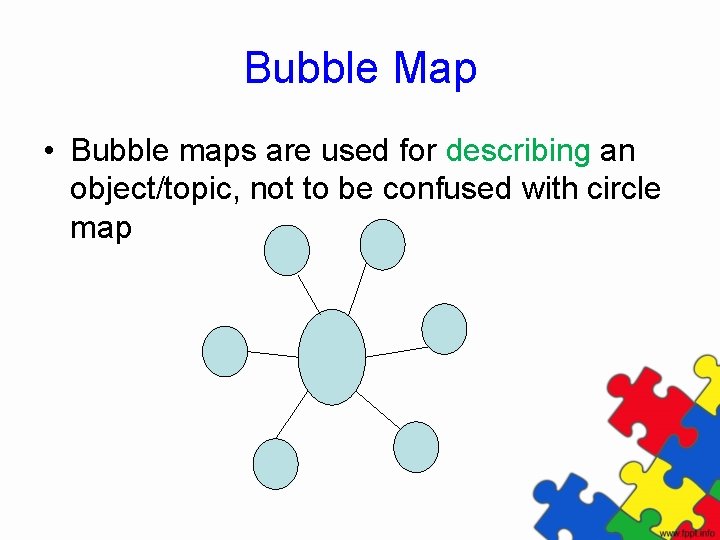 Bubble Map • Bubble maps are used for describing an object/topic, not to be