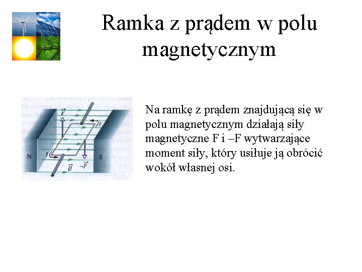 Ramka z prądem w polu magnetycznym Na ramkę z prądem znajdującą się w polu