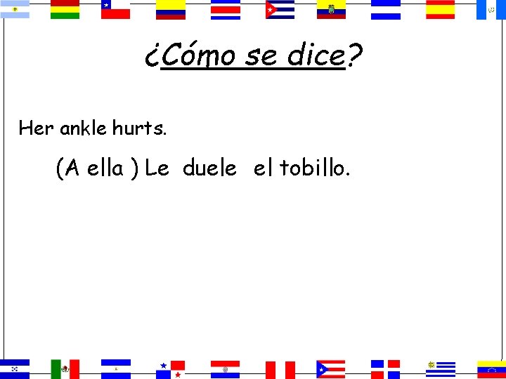 ¿Cómo se dice? Her ankle hurts. (A ella ) Le duele el tobillo. 