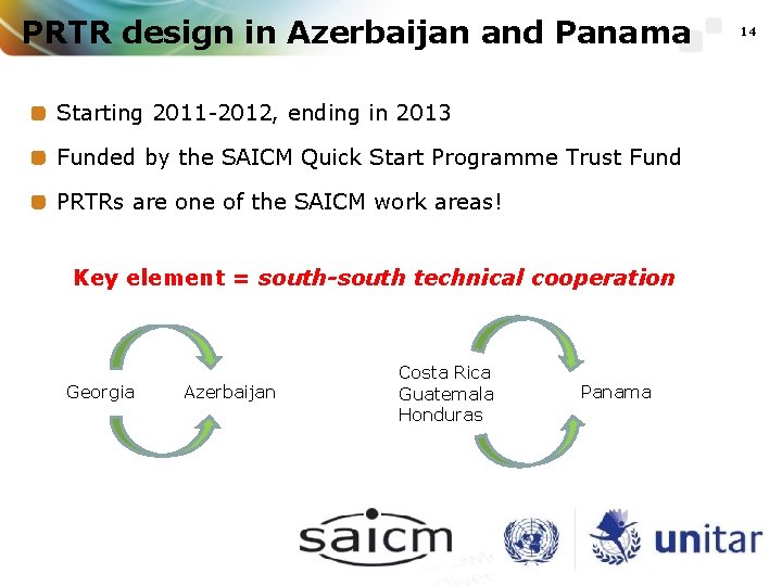 PRTR design in Azerbaijan and Panama Starting 2011 -2012, ending in 2013 Funded by