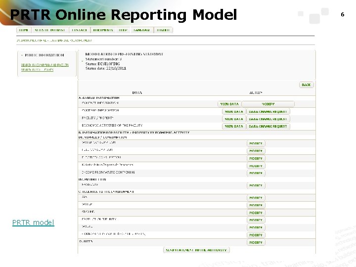 PRTR Online Reporting Model PRTR model 6 