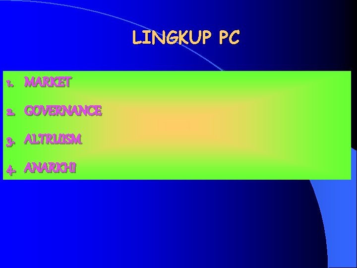 LINGKUP PC 1. MARKET 2. GOVERNANCE 3. ALTRUISM 4. ANARKHI 