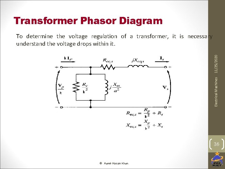 Transformer Phasor Diagram Electrical Machines 11/25/2020 To determine the voltage regulation of a transformer,