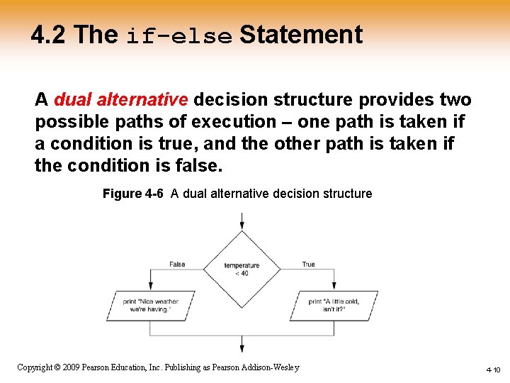 4. 2 The if-else Statement A dual alternative decision structure provides two possible paths