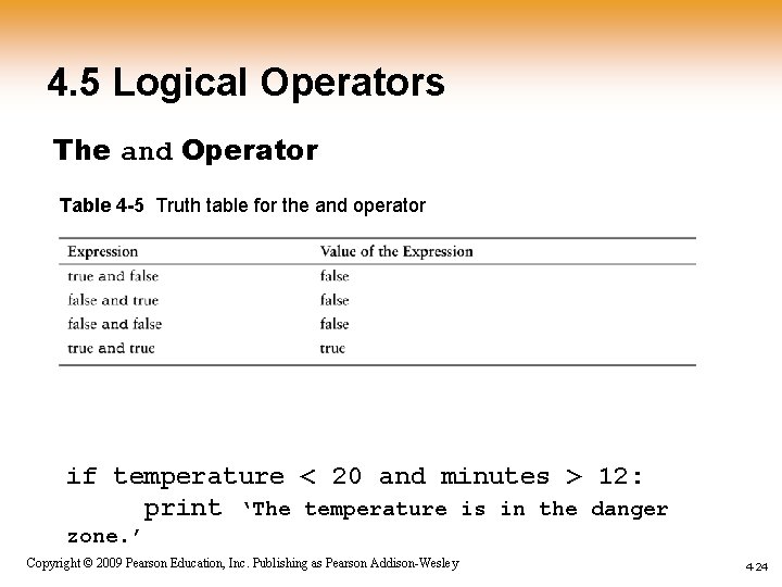 4. 5 Logical Operators The and Operator Table 4 -5 Truth table for the 4. 5 Logical Operators The and Operator Table 4 -5 Truth table for the