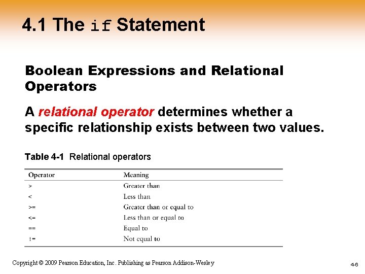 4. 1 The if Statement Boolean Expressions and Relational Operators A relational operator determines