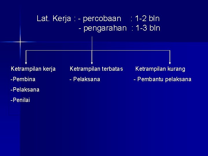 Lat. Kerja : - percobaan : 1 -2 bln - pengarahan : 1 -3