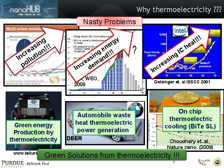 Why thermoelectricity ? ? ? Nasty Problems g n i s !!! a re