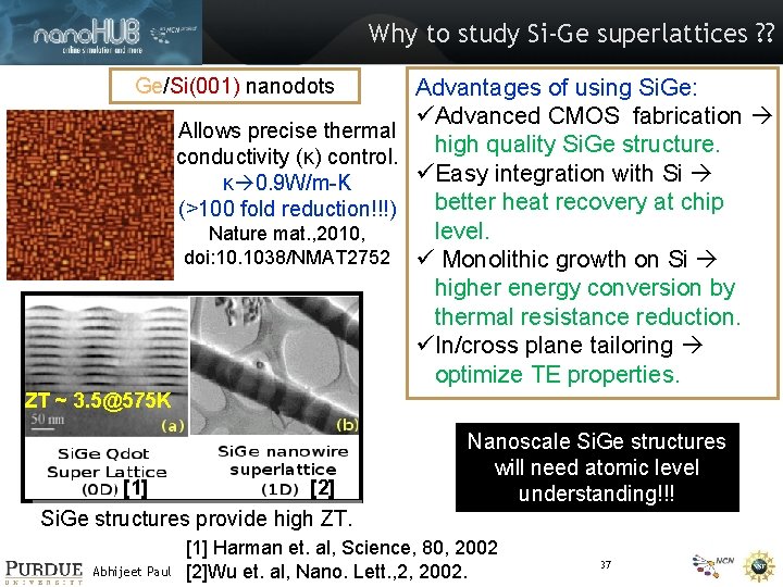 Why to study Si-Ge superlattices ? ? Advantages of using Si. Ge: üAdvanced CMOS