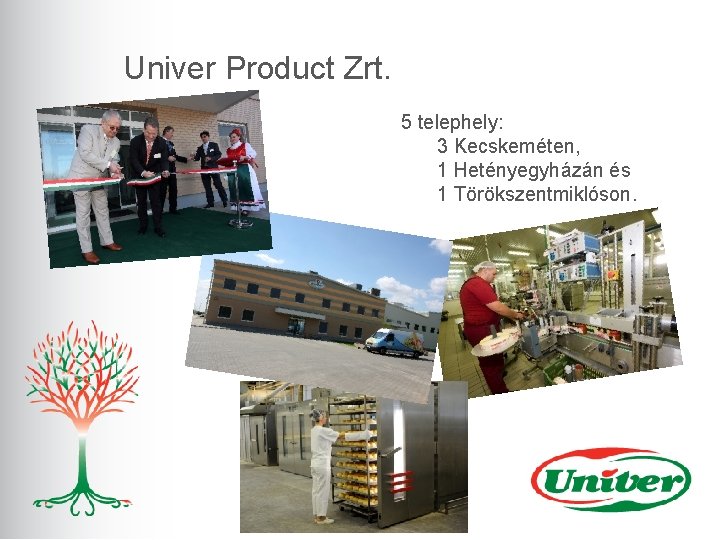 Univer Product Zrt. 5 telephely: 3 Kecskeméten, 1 Hetényegyházán és 1 Törökszentmiklóson. 