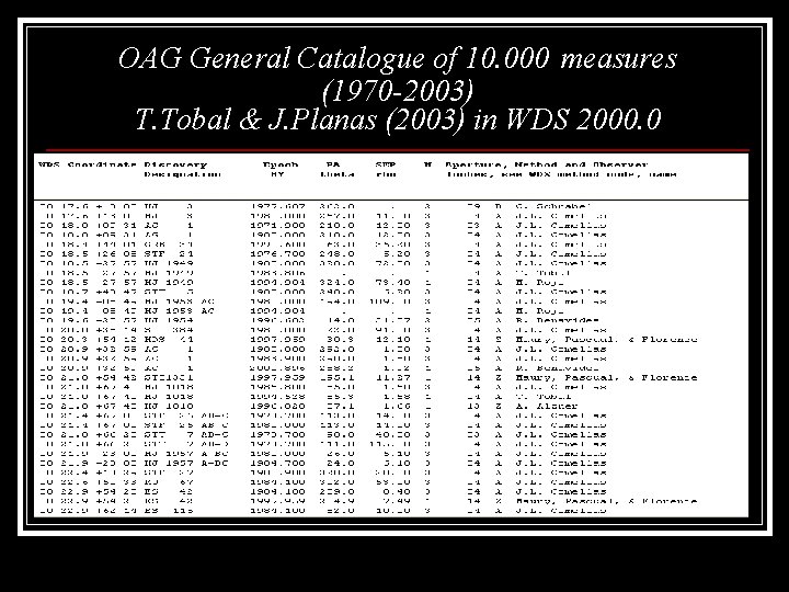 OAG General Catalogue of 10. 000 measures (1970 -2003) T. Tobal & J. Planas