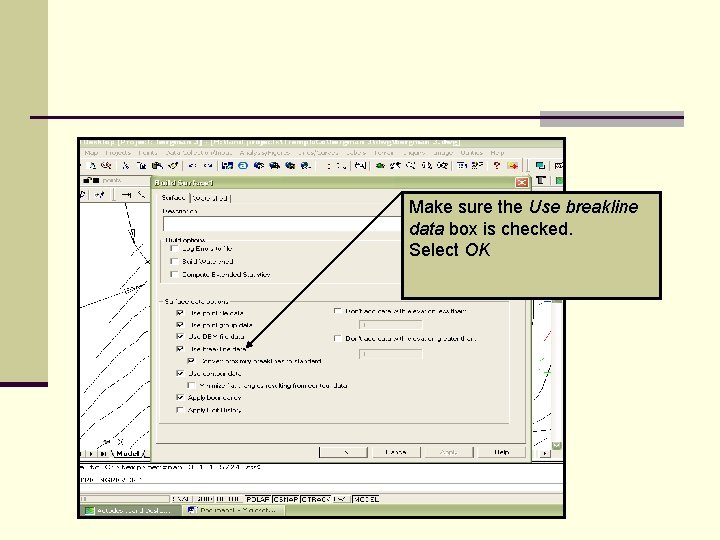 Make sure the Use breakline data box is checked. Select OK 