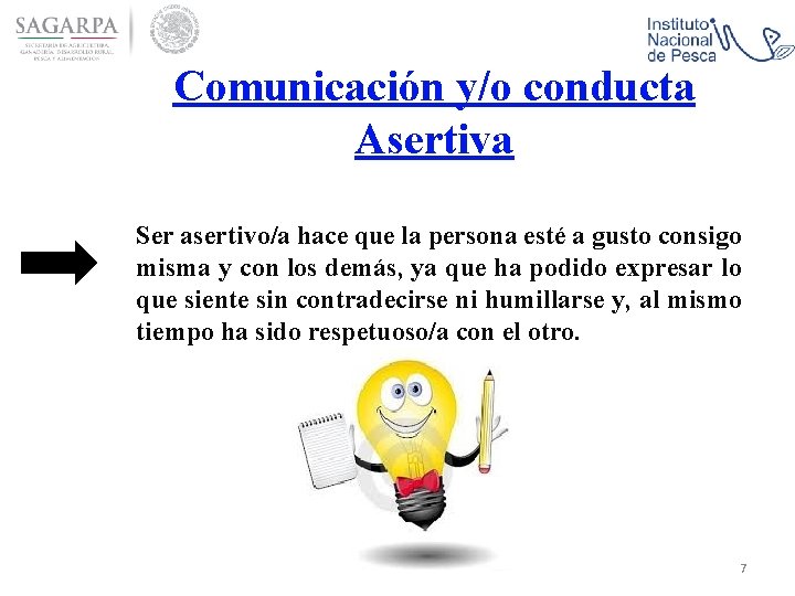 Comunicación y/o conducta Asertiva Ser asertivo/a hace que la persona esté a gusto consigo
