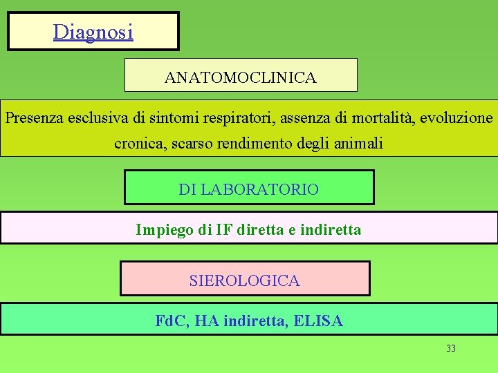 Diagnosi ANATOMOCLINICA Presenza esclusiva di sintomi respiratori, assenza di mortalità, evoluzione cronica, scarso rendimento