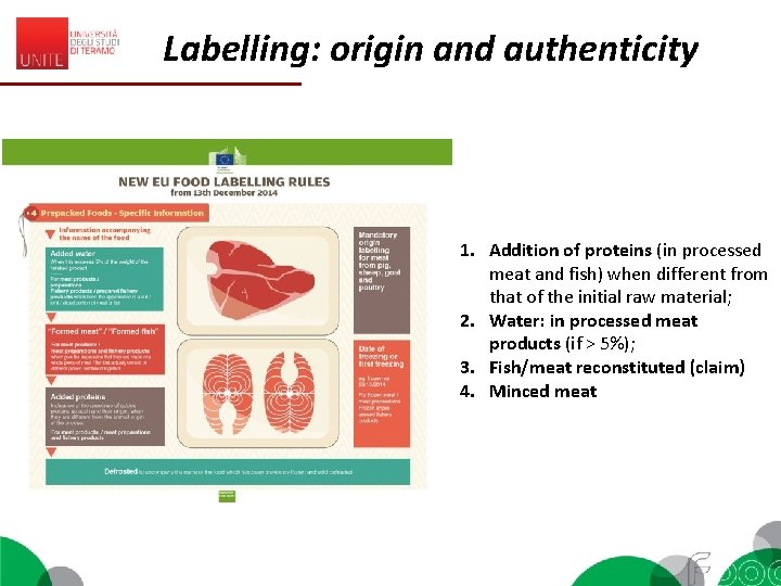 Labelling: origin and authenticity 1. Addition of proteins (in processed meat and fish) when