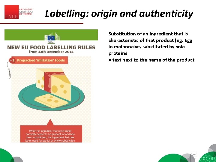 Labelling: origin and authenticity Substitution of an ingredient that is characteristic of that product