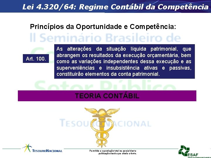 Lei 4. 320/64: Regime Contábil da Competência Princípios da Oportunidade e Competência: Art. 100.
