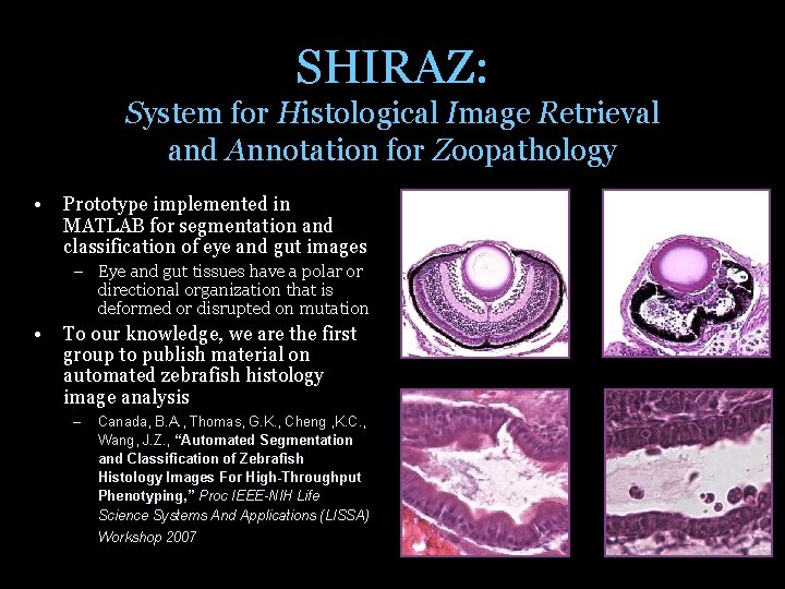 SHIRAZ: System for Histological Image Retrieval and Annotation for Zoopathology • Prototype implemented in
