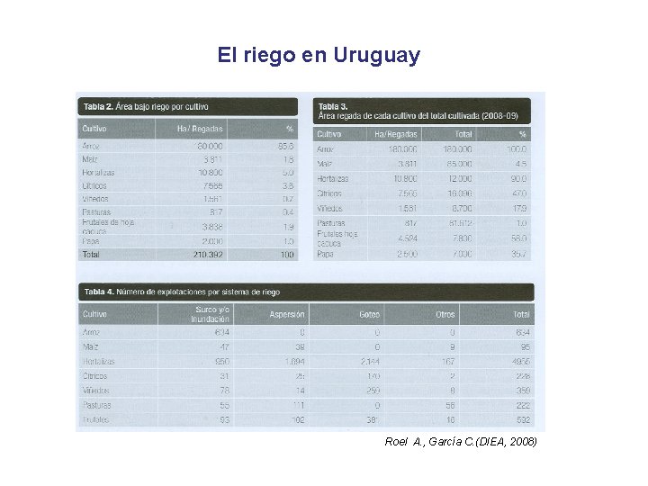 El riego en Uruguay Roel A. , García C. (DIEA, 2008) 