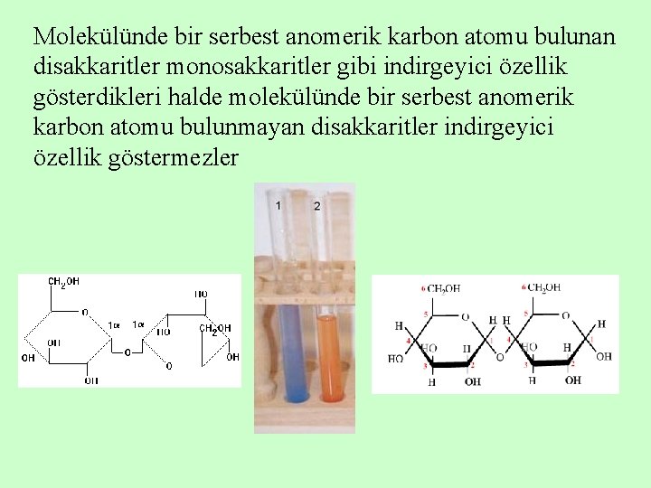 Molekülünde bir serbest anomerik karbon atomu bulunan disakkaritler monosakkaritler gibi indirgeyici özellik gösterdikleri halde