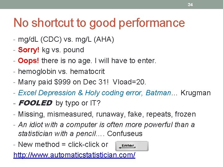 34 No shortcut to good performance - mg/d. L (CDC) vs. mg/L (AHA) -