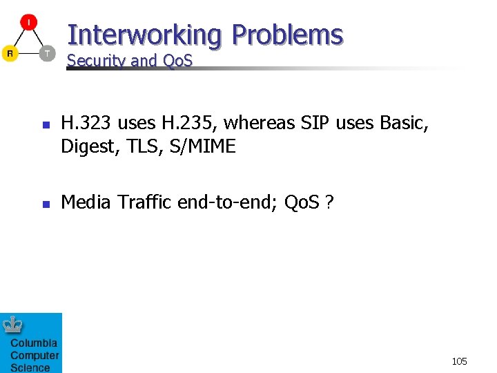 Interworking Problems Security and Qo. S n n H. 323 uses H. 235, whereas