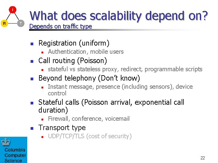 What does scalability depend on? Depends on traffic type n Registration (uniform) n n