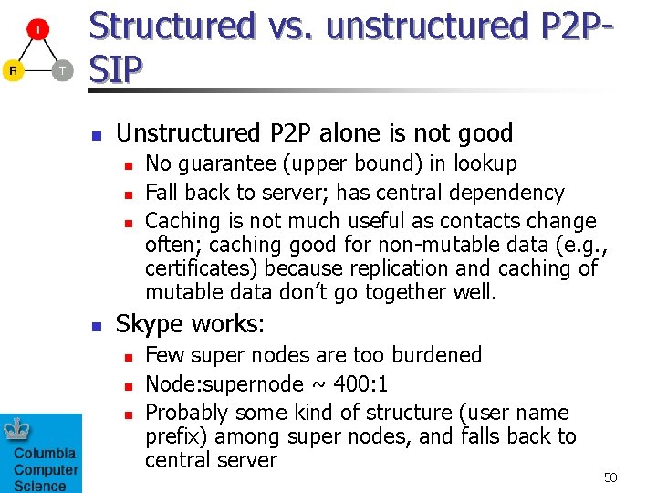 Structured vs. unstructured P 2 PSIP n Unstructured P 2 P alone is not
