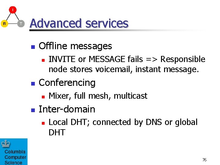 Advanced services n Offline messages n n Conferencing n n INVITE or MESSAGE fails