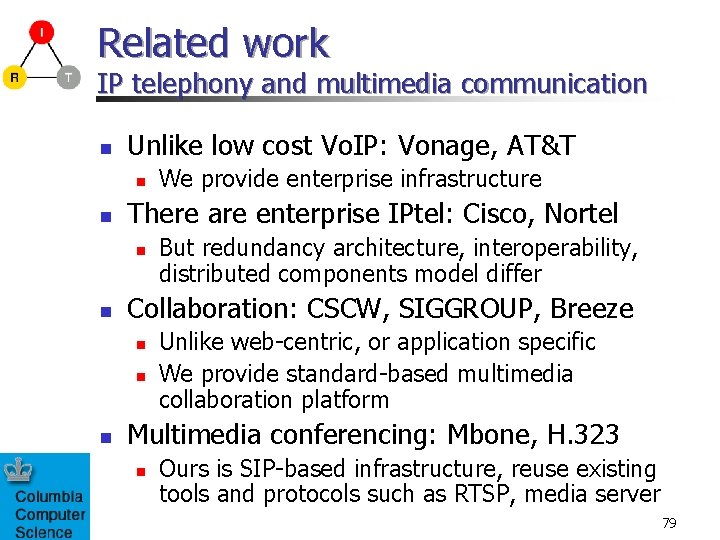 Related work IP telephony and multimedia communication n Unlike low cost Vo. IP: Vonage,