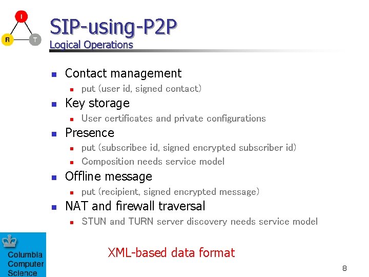 SIP-using-P 2 P Logical Operations n Contact management n n Key storage n n