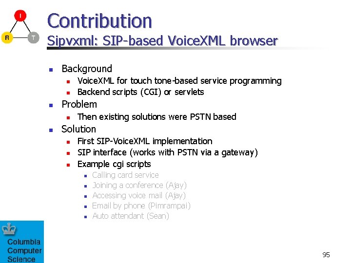 Contribution Sipvxml: SIP-based Voice. XML browser n Background n n n Problem n n
