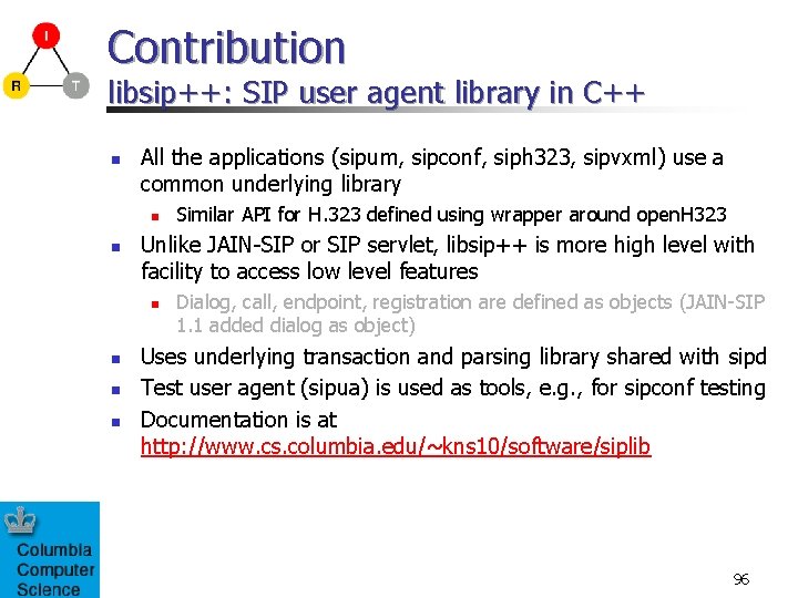Contribution libsip++: SIP user agent library in C++ n All the applications (sipum, sipconf,