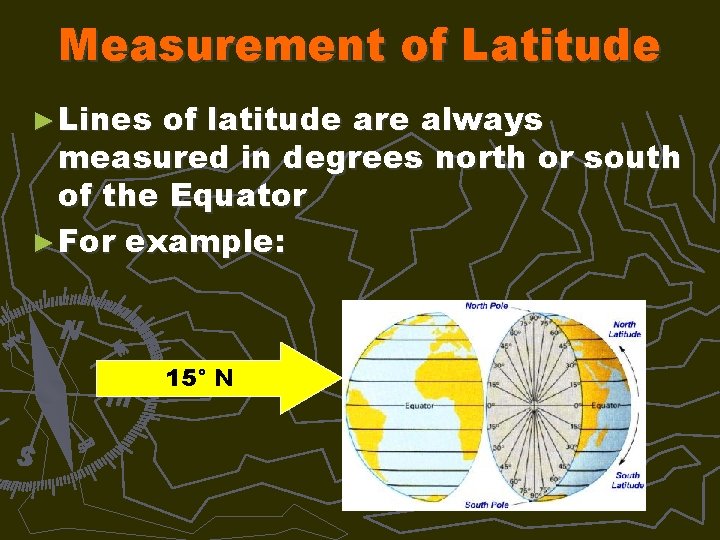 Measurement of Latitude ► Lines of latitude are always measured in degrees north or