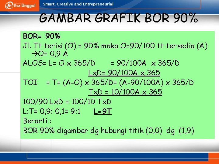 GAMBAR GRAFIK BOR 90% BOR= 90% Jl. Tt terisi (O) = 90% maka O=90/100 GAMBAR GRAFIK BOR 90% BOR= 90% Jl. Tt terisi (O) = 90% maka O=90/100
