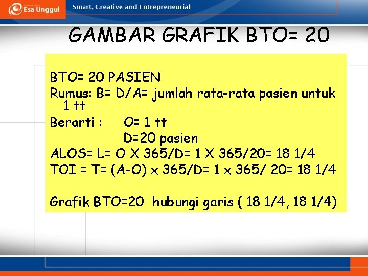 GAMBAR GRAFIK BTO= 20 PASIEN Rumus: B= D/A= jumlah rata-rata pasien untuk 1 tt