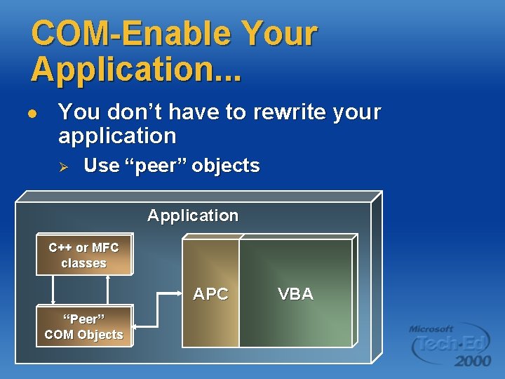 COM-Enable Your Application. . . l You don’t have to rewrite your application Ø