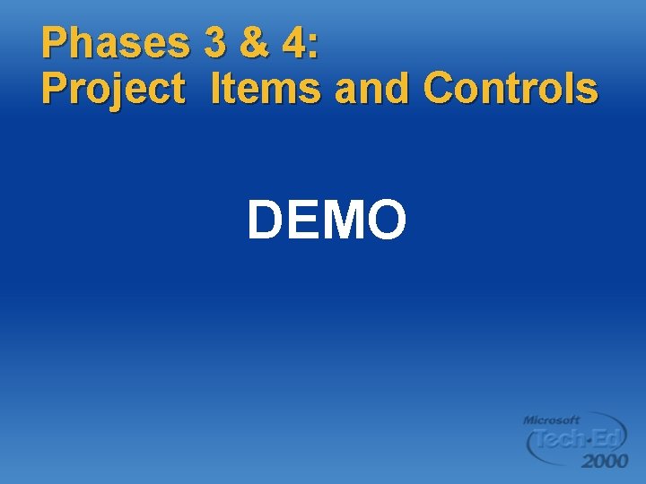 Phases 3 & 4: Project Items and Controls DEMO 