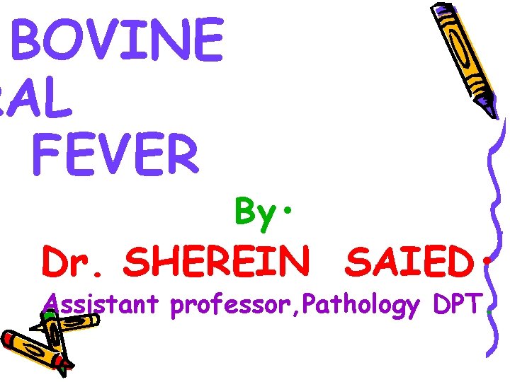 BOVINE RAL FEVER By • Dr. SHEREIN SAIED • Assistant professor, Pathology DPT. 